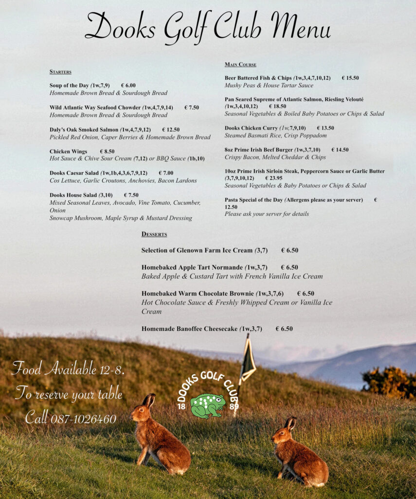 Dooks Golf Club Menu